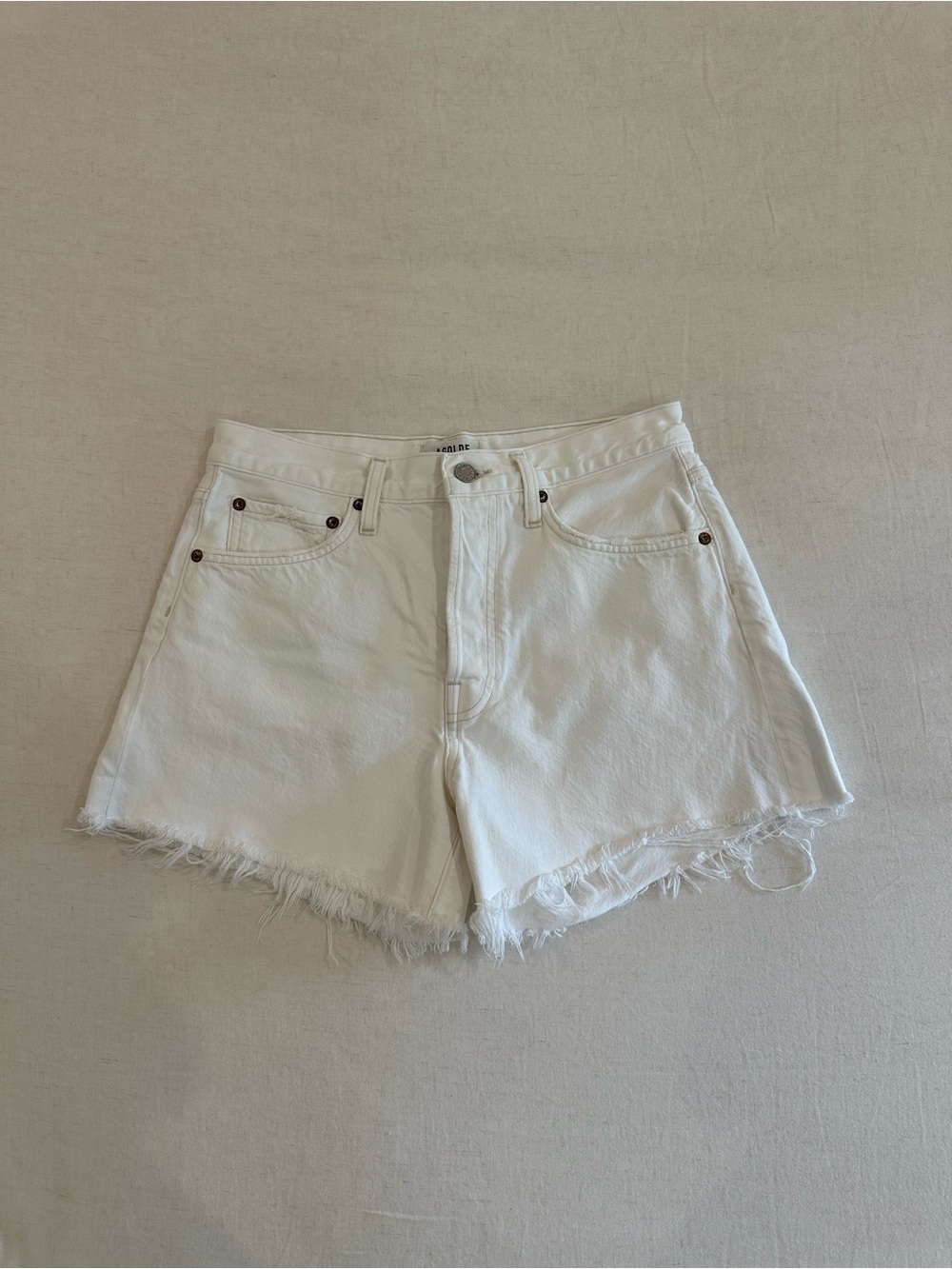 Agolde Parker long panna cotta White High-Rise Frayed Hem Jean Shorts